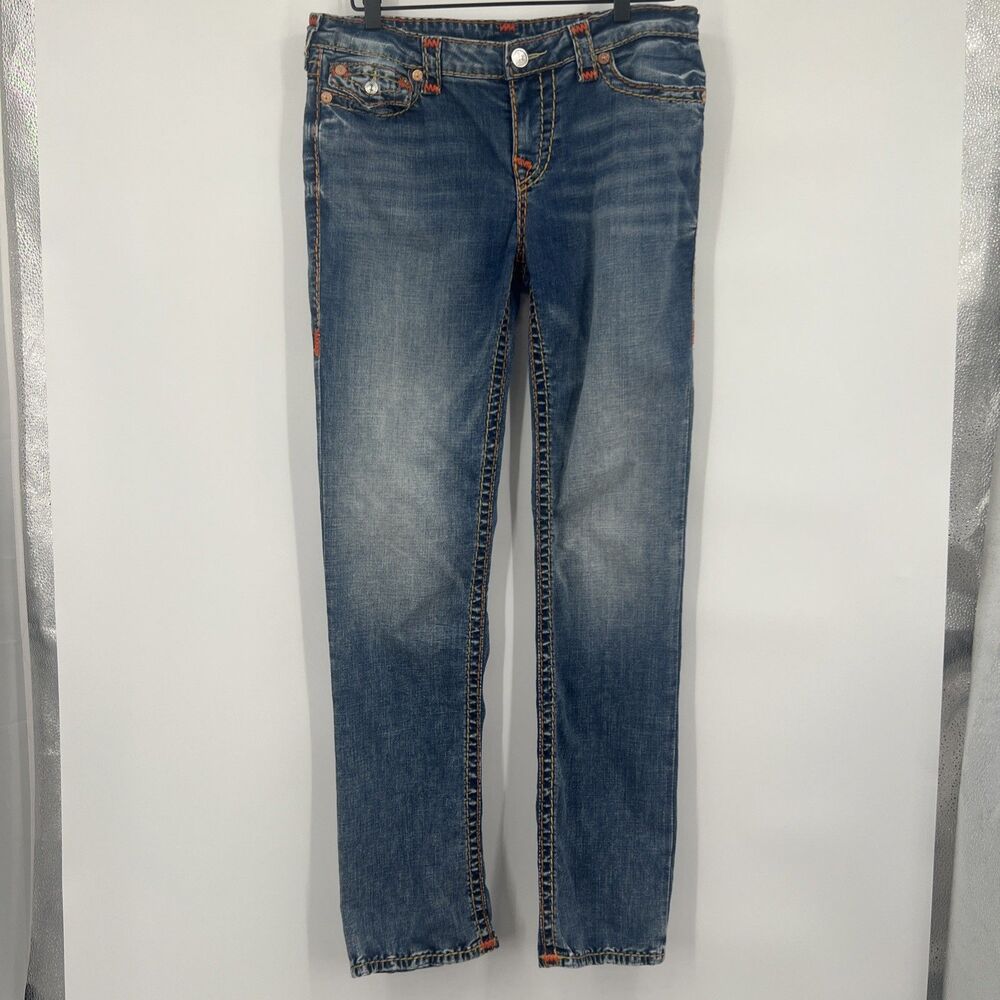True Religion Billie Mid Rise Straight Jeans Womens 31 Rope Stitch Orange - Picture 2 of 14